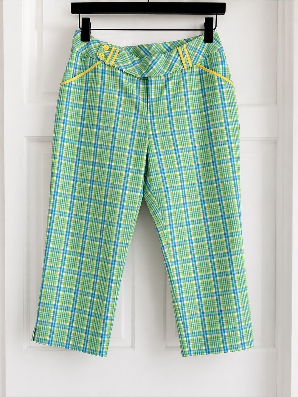 Lilly Pulitzer Vintage Plaid Capri Pants Green Blue Yellow Cropped Preppy Sz 10